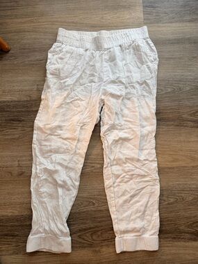 Flax White Elastic-Waist Linen-Blend Kids Pants